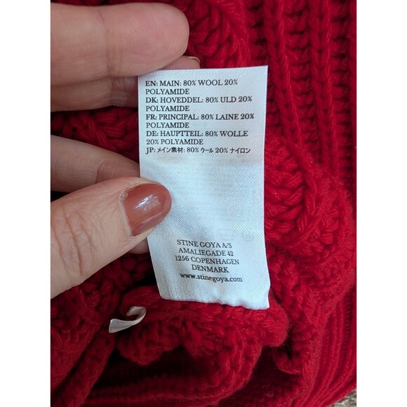Stine Goya Nicholas Wool Lantern Sleeve Mock Neck Sweater Medium Red Chunky Knit - Picture 6 of 6